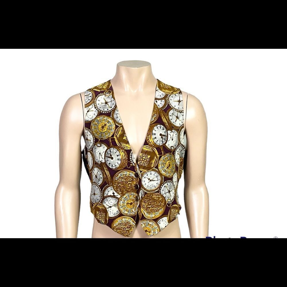 Express Vintage 90’s Clock Print Three-Button Silk V-Neck Vest OS